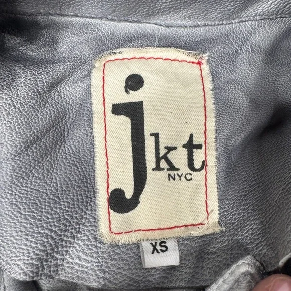JKT NYC Womens Grey Genuine Leather Fringed Jacket Size XS 'Alexa‎ Patina' Moto
